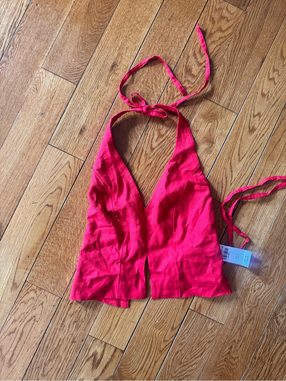 Abercrombie & Fitch Linen-Blend Tailored Halter Vest in Red XXS NWT - Picture 2 of 9